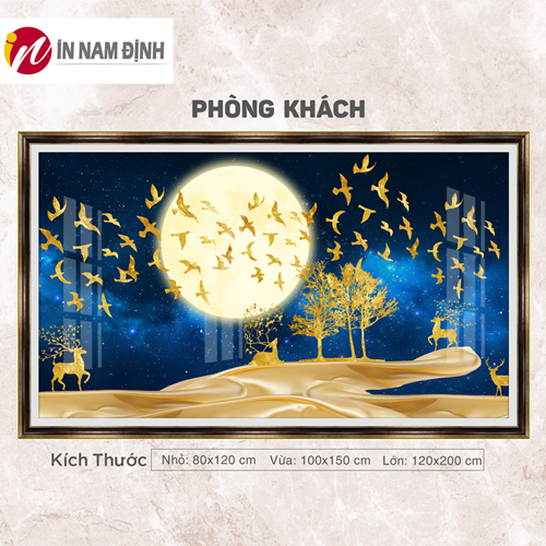 Tranh hiện đại chim vàng và hươu