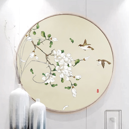Tranh tròn, tranh cành hoa và đôi chim