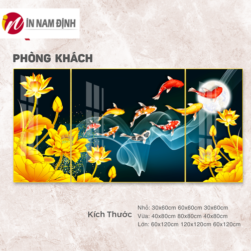 Tranh cá chép và hoa sen trang trí đẹp