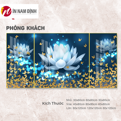 Tranh phòng khách hiện đại hoa sen trắng