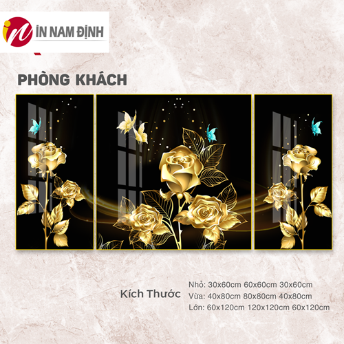 Tranh bộ 3 bức tranh hoa hồng vàng