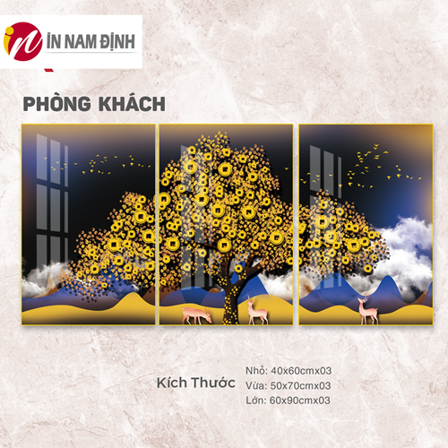 Tranh bộ 3 bức cây kim tiền vàng