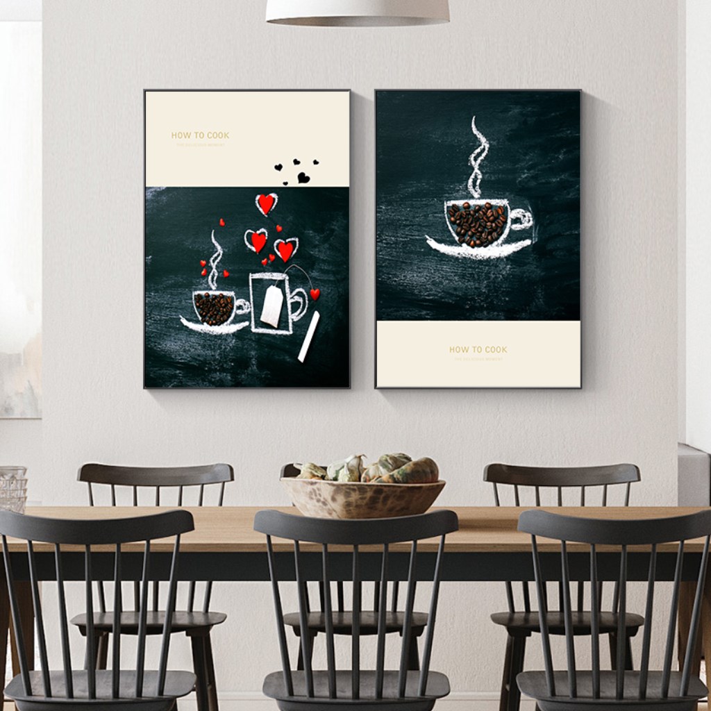 tranh treo phòng ăn bộ ẩm thực tách cà phê love