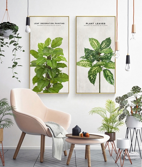 Tranh bộ 2 bức, cây lá rùa xanh tươi