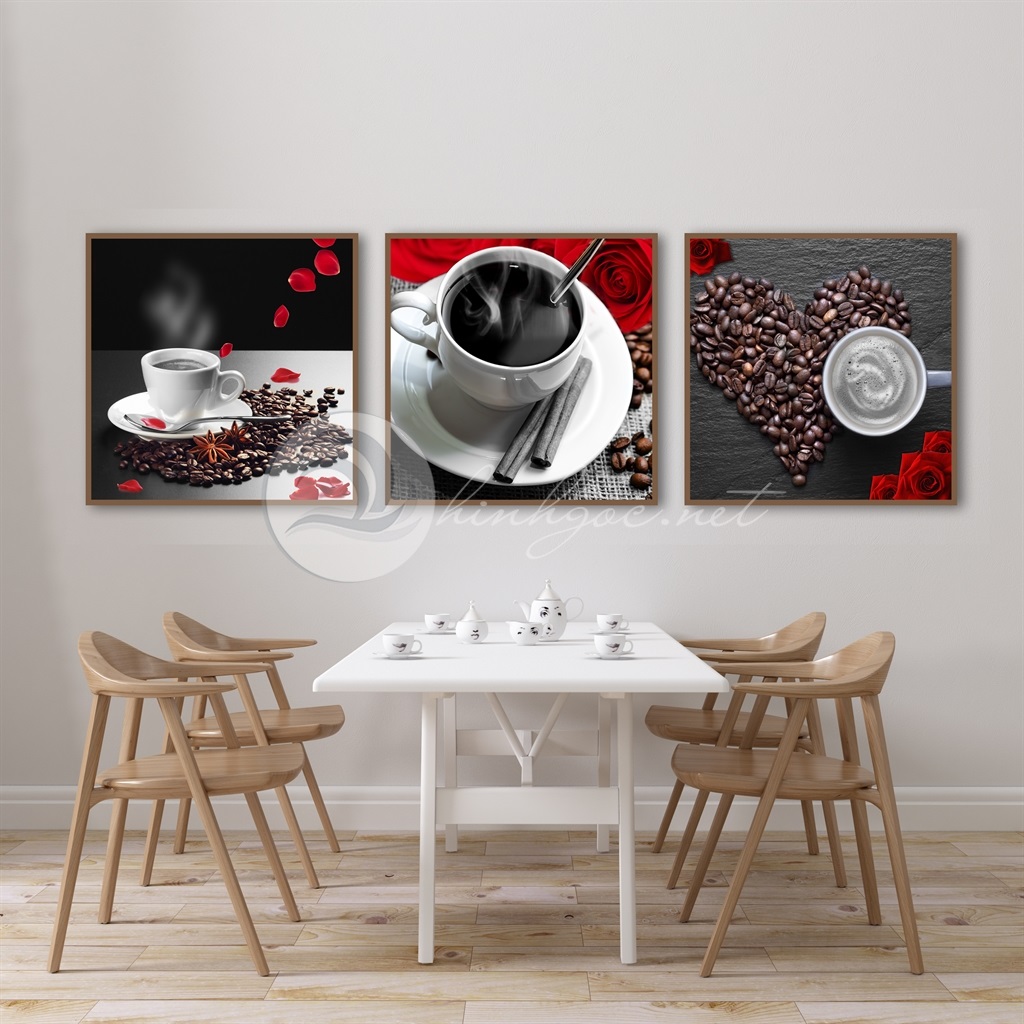 Tranh trang trí quán cà phê, bộ 3 bức cốc cà phê đen